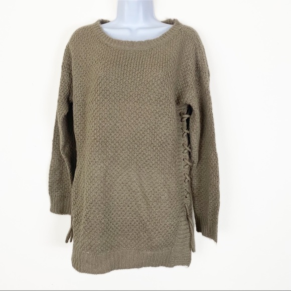 VENUS Tan Fuzzy Knit Pullover Sweater Lace Up Sides Fall winter Casual Small - Picture 1 of 8